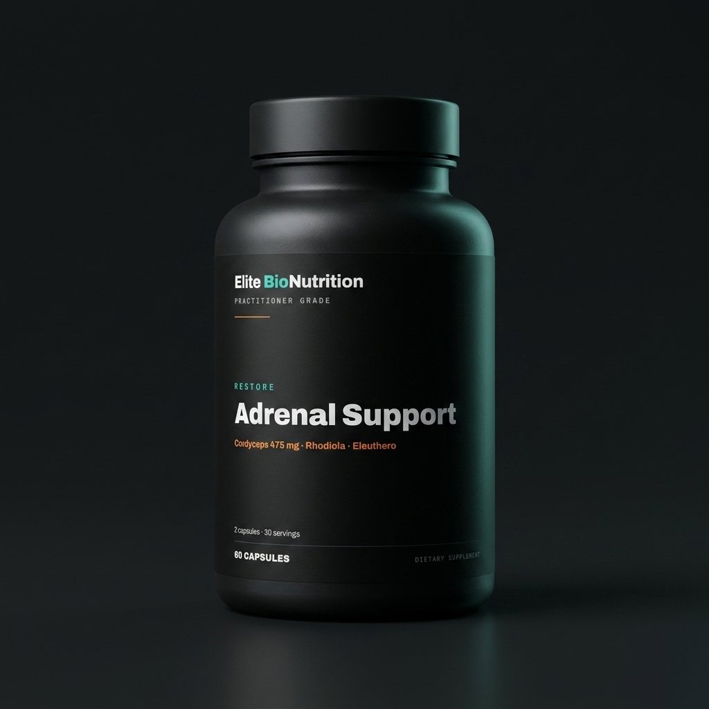 Elite BioNutrition Adrenal Support — 60 capsules, matte black bottle