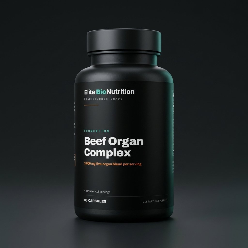 Elite BioNutrition Beef Organ Complex — 60 capsules, matte black bottle