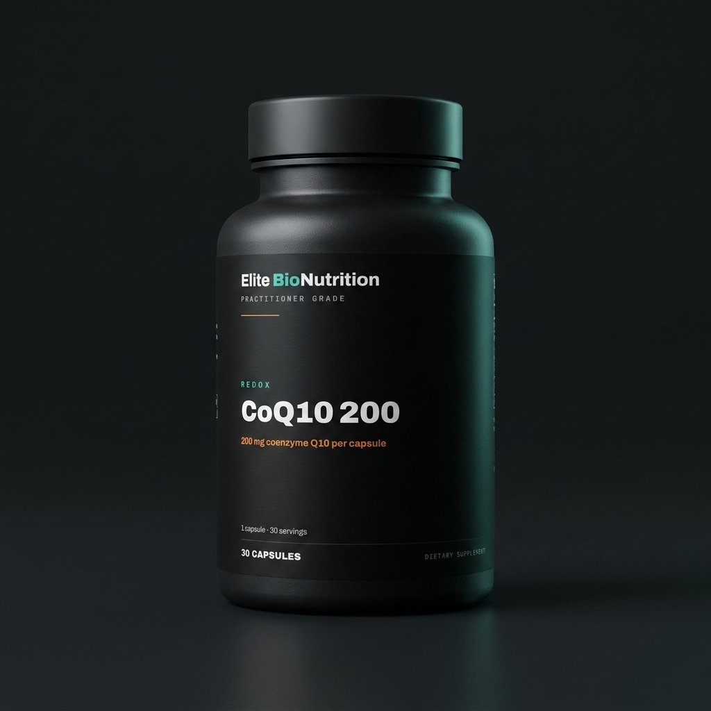 Elite BioNutrition CoQ10 200 — 30 capsules, matte black bottle