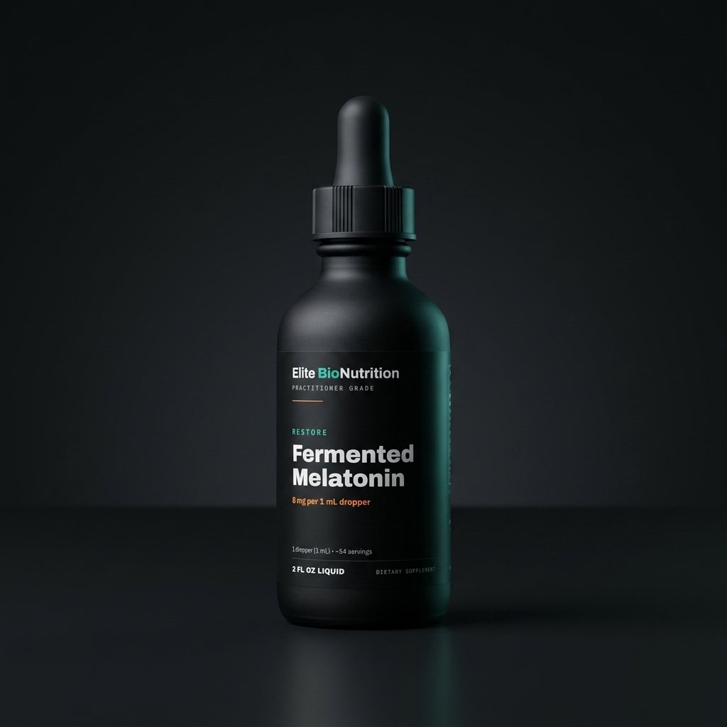 Elite BioNutrition Fermented Melatonin — 2 fl oz liquid, matte black bottle