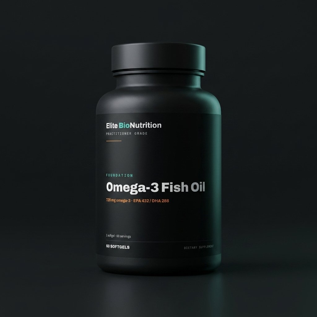 Elite BioNutrition Omega-3 Fish Oil — 60 softgels, matte black bottle