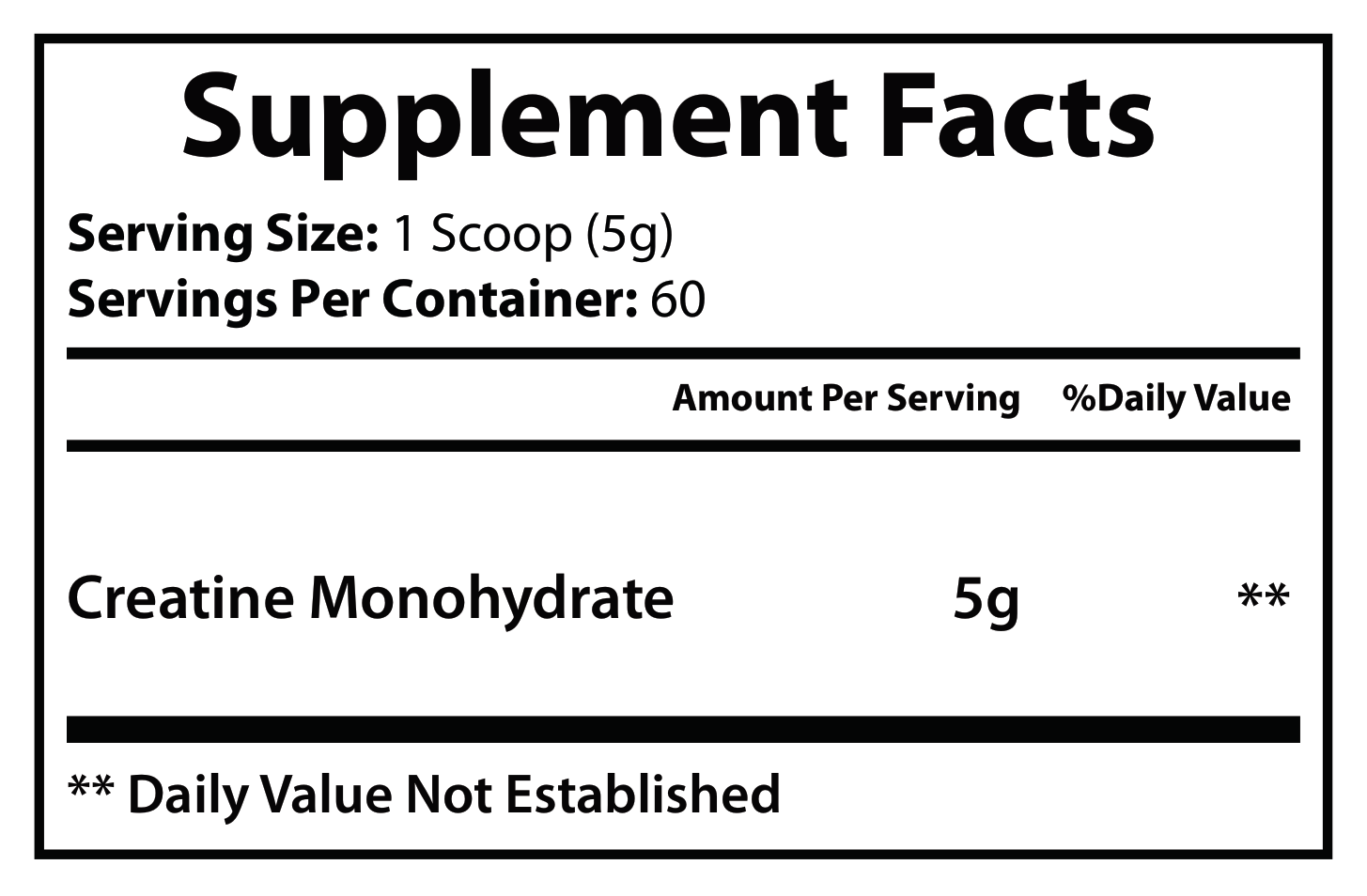 Supplement Facts panel for Creatine Monohydrate — full ingredient list with amounts per serving