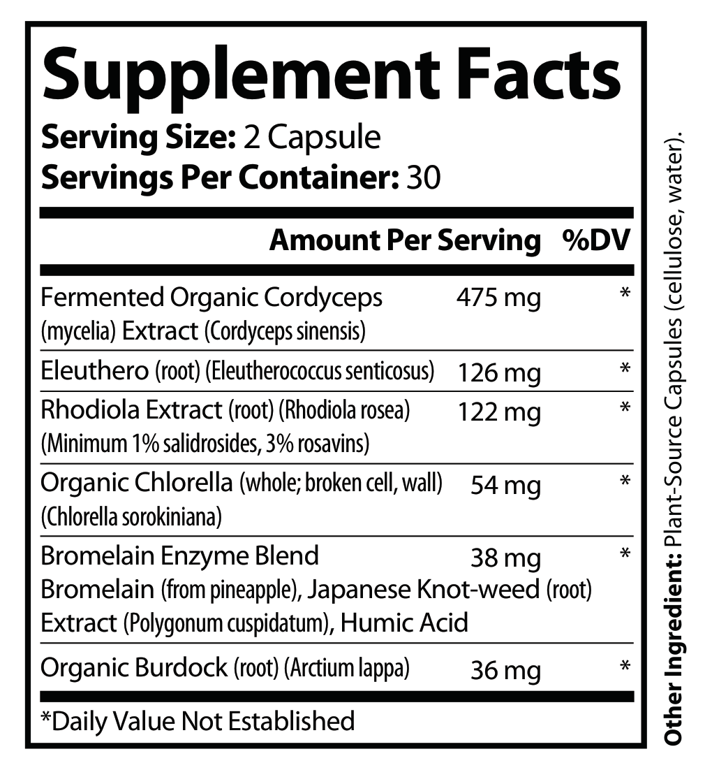 Supplement Facts panel for Adrenal Support — full ingredient list with amounts per serving